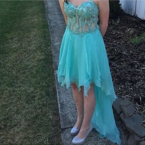 Light blue, beautiful high low prom dress